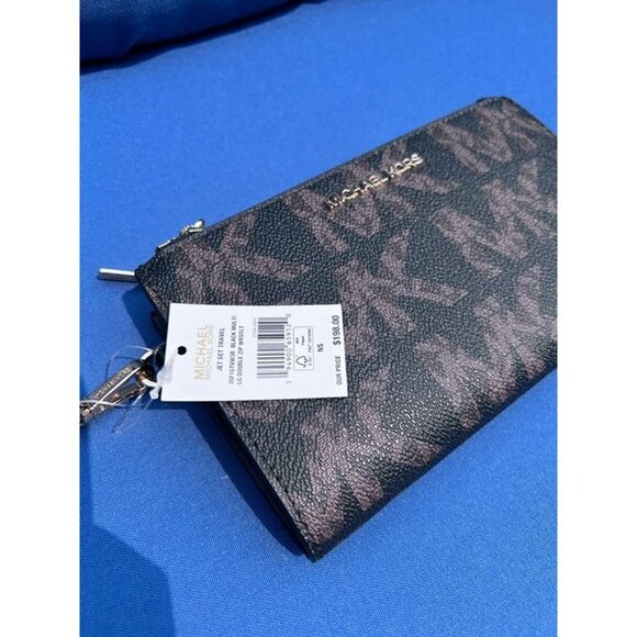 Michael Kors wristlet double zip phone wallet MK Signature Black Multi - Picture 10 of 10